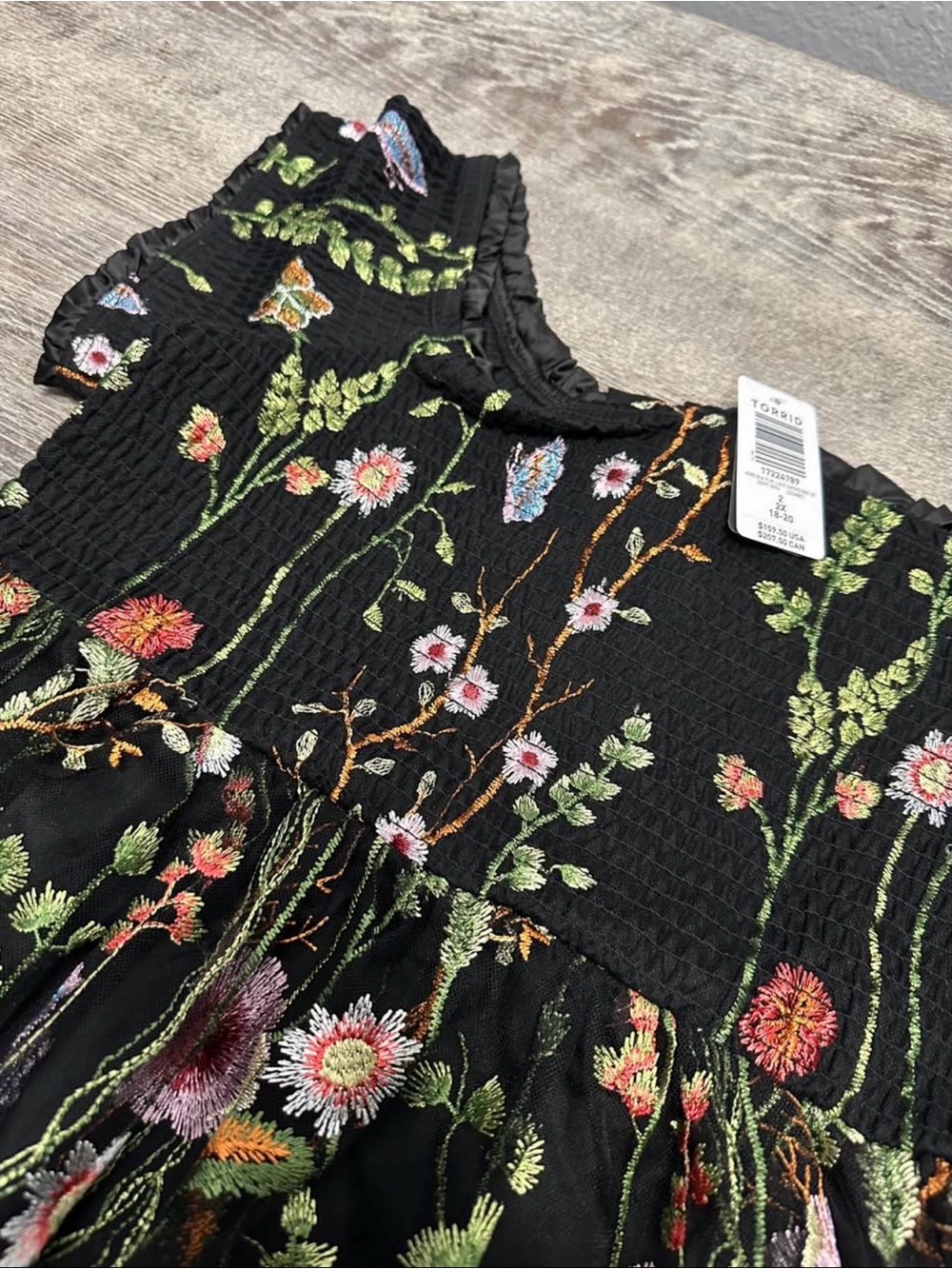 Torrid NWT Special Occasion Black Floral Embroidered Tea Dress - Picture 5 of 7